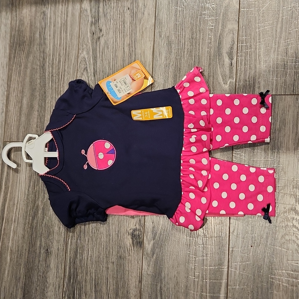 NWT Bon Bebe Infant Girls sz 3-6M 3pc Set , 2 pants 1 Shirt